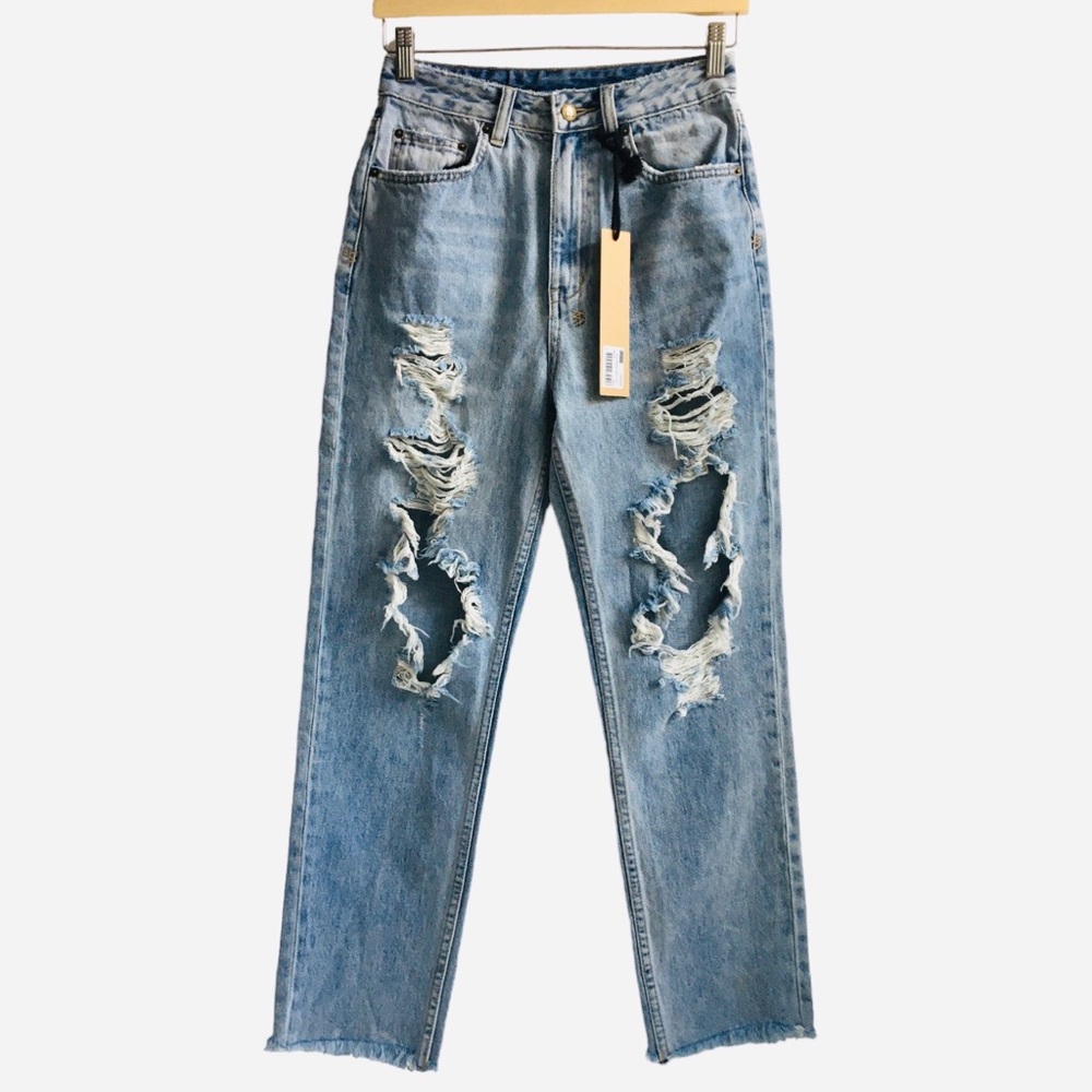 Ksubi Chlo Wasted Bust A Cap High Rise Destroyed Blue Denim Jeans Blue 040 Sz 26